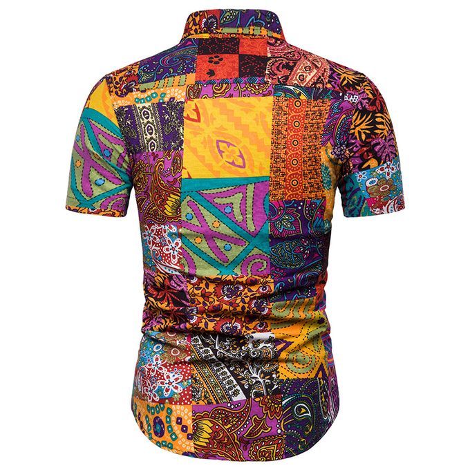 Mens Patterned Vintage T-shirts Beach Floral Short Sleeve Shirts Polo