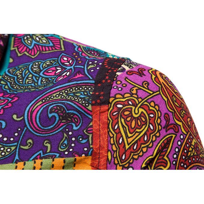 Mens Patterned Vintage T-shirts Beach Floral Short Sleeve Shirts Polo