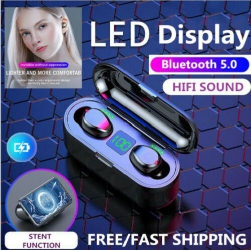F9 Fingerprint Touch Bluetooth Earphone Earbuds LED 2200mAH