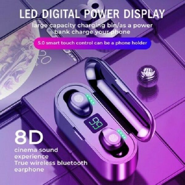 F9 Fingerprint Touch Bluetooth Earphone Earbuds LED 2200mAH