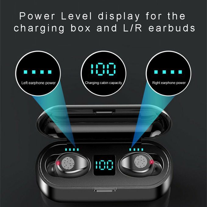 F9 Fingerprint Touch Bluetooth Earphone Earbuds LED 2200mAH