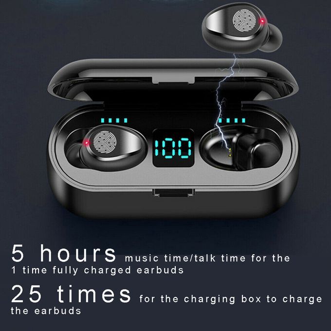 F9 Fingerprint Touch Bluetooth Earphone Earbuds LED 2200mAH