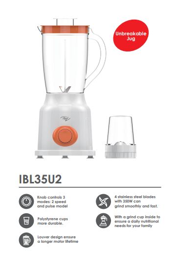 1.5 Litres (IBL35U2)  Electric Blender And Grinder - White + Gift