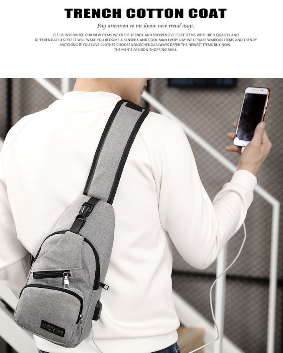 Men Casual Outdoor Travel Crossbody Bag With USB Port