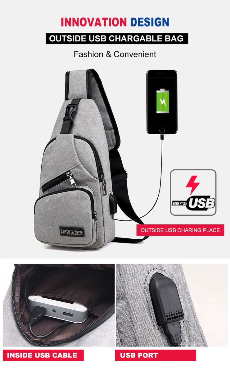 Men Casual Outdoor Travel Crossbody Bag With USB Port