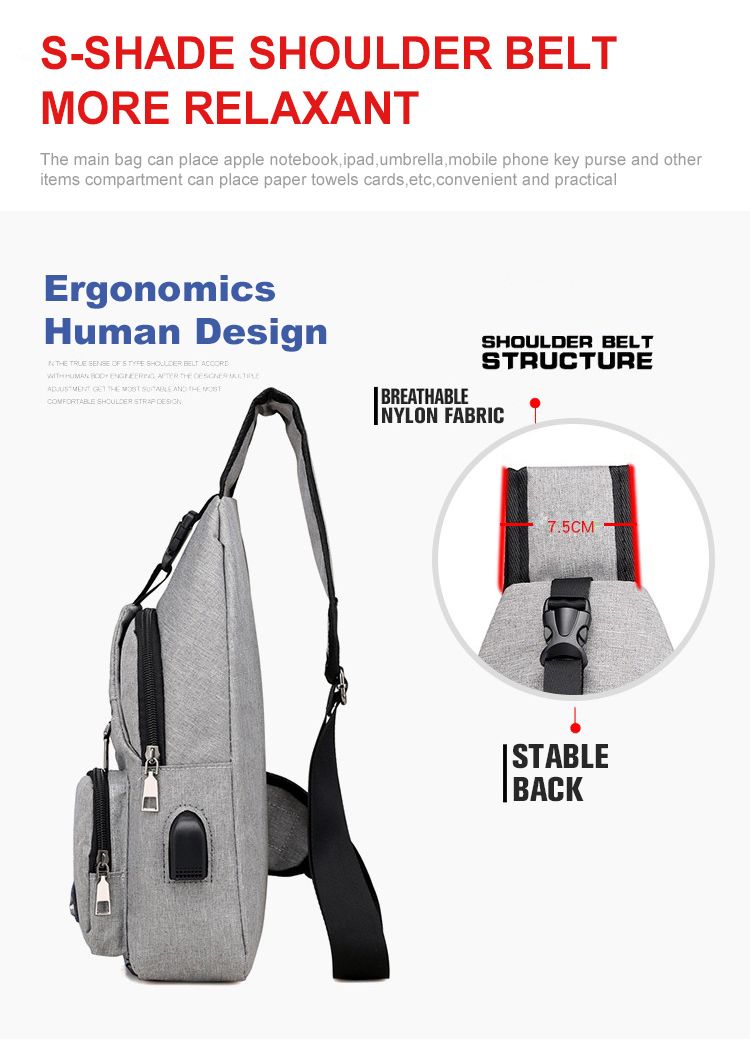 Men Casual Outdoor Travel Crossbody Bag With USB Port