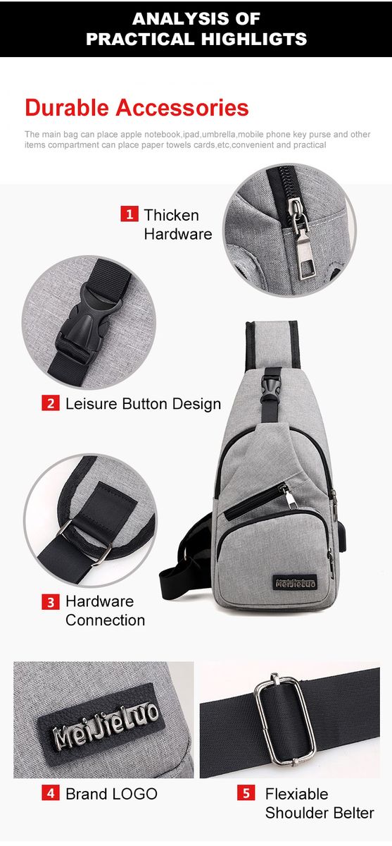 Men Casual Outdoor Travel Crossbody Bag With USB Port