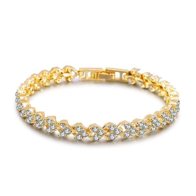 2 In 1 Rhinestone Women Female Wrist Watch And Gold Bracelet