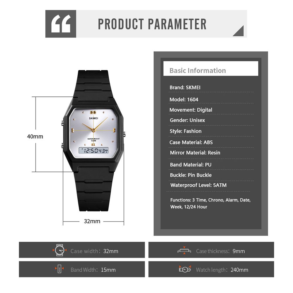 Ultrathin Digital Unisex Electronic Watch Dual Display