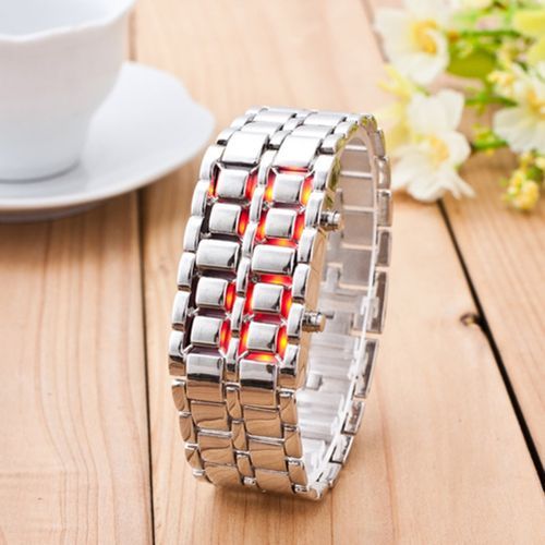 Luxury Unisex Full Metal Digital Lava Wrist Watch - Silver