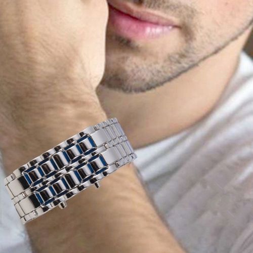 Luxury Unisex Full Metal Digital Lava Wrist Watch - Silver