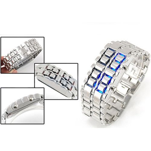 Luxury Unisex Full Metal Digital Lava Wrist Watch - Silver
