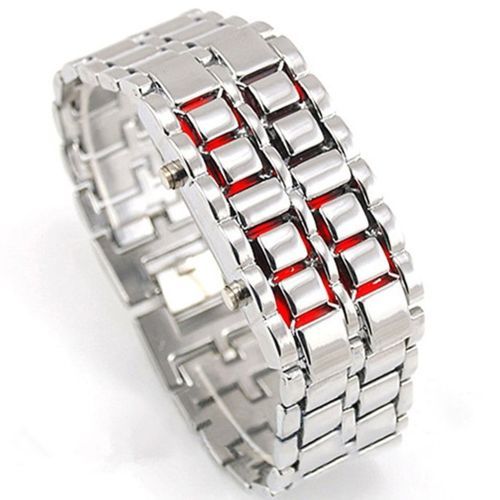 Luxury Unisex Full Metal Digital Lava Wrist Watch - Silver