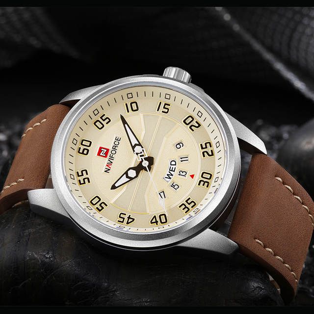 Brown Luxury Men's Leather Strap Wrist Watch