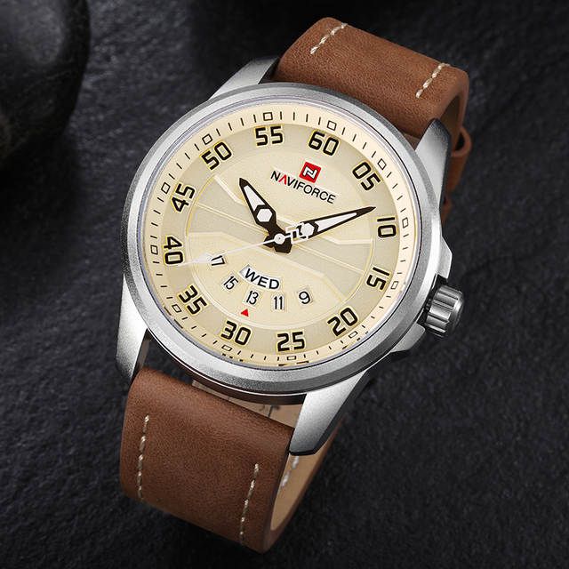 Brown Luxury Men's Leather Strap Wrist Watch