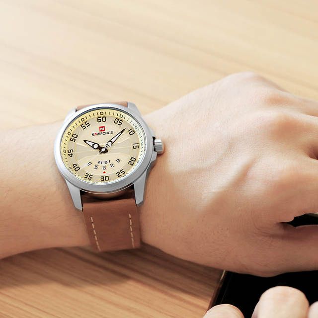 Brown Luxury Men's Leather Strap Wrist Watch
