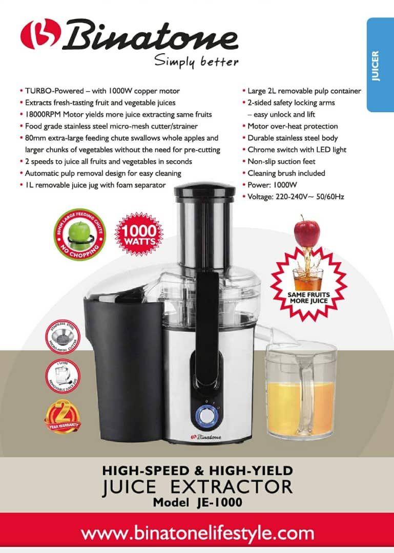 2 Litres (JE-1000) Turbo Powered Juice Extractor - Black