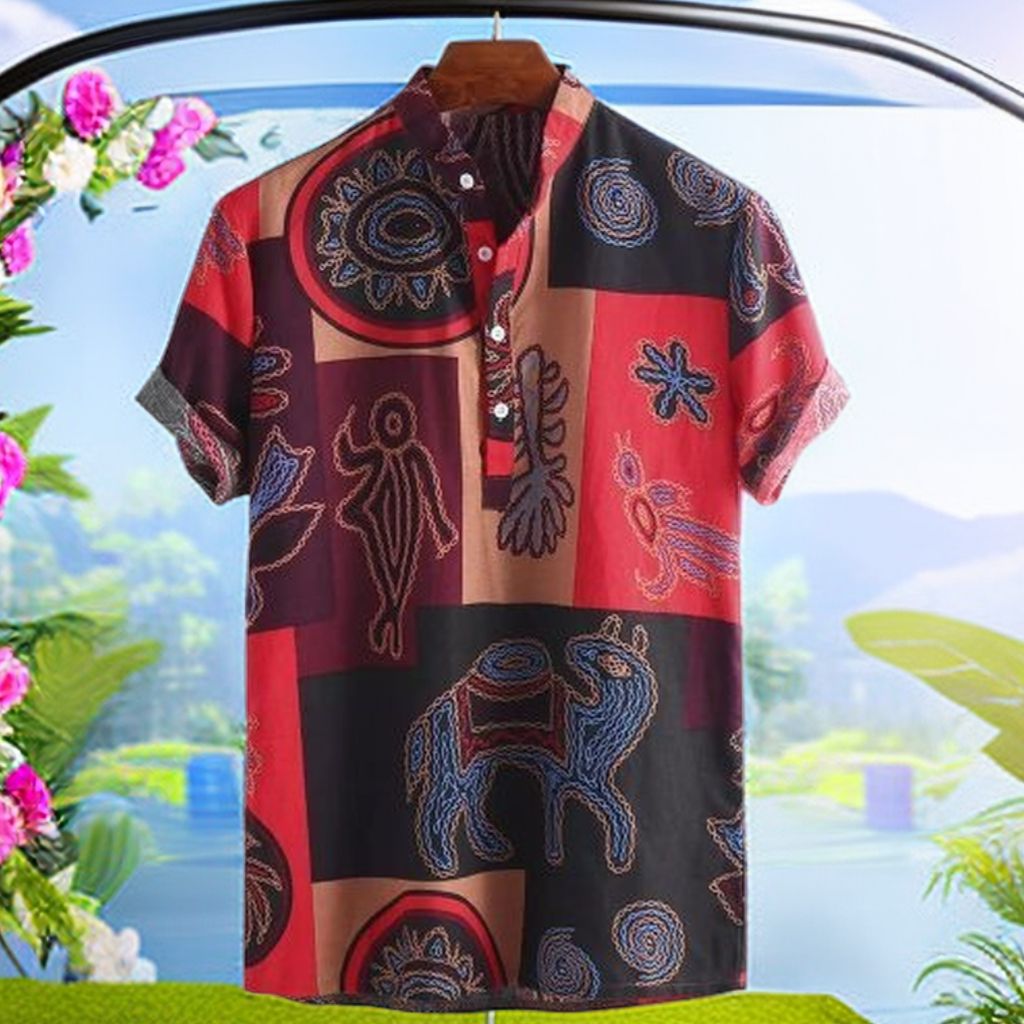 Mens Vintage Graffiti Shirts Hawaii Beach Shirt Casual