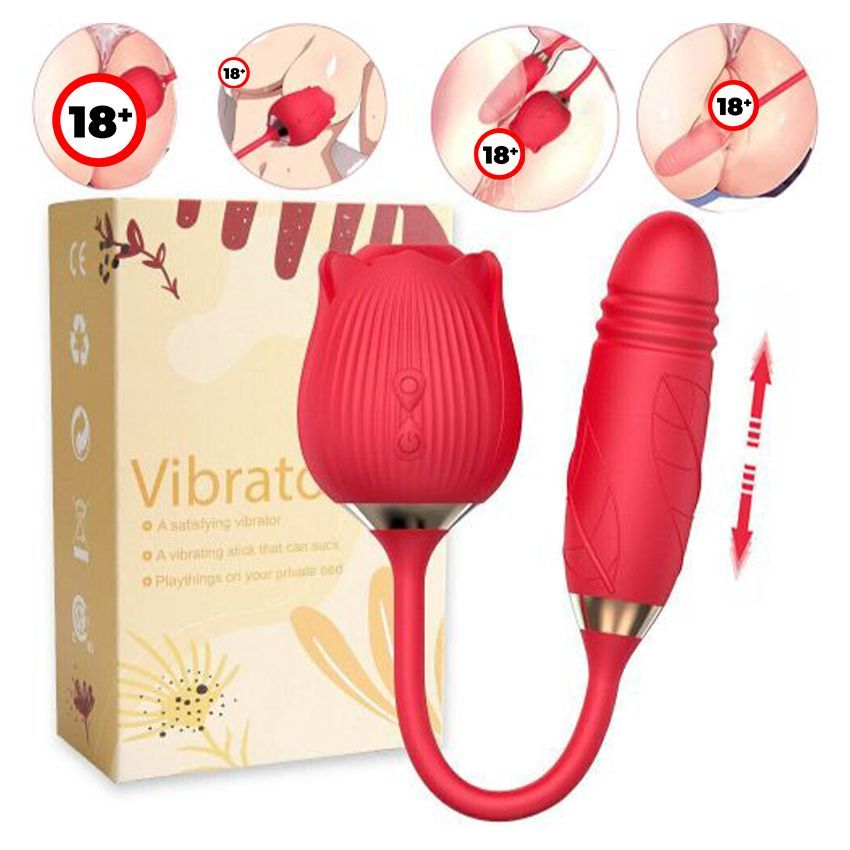 USB Charging Two-in-one Automatic Retractable Rose-shaped Clit Sucking Vibrator Adult Sex Toy
