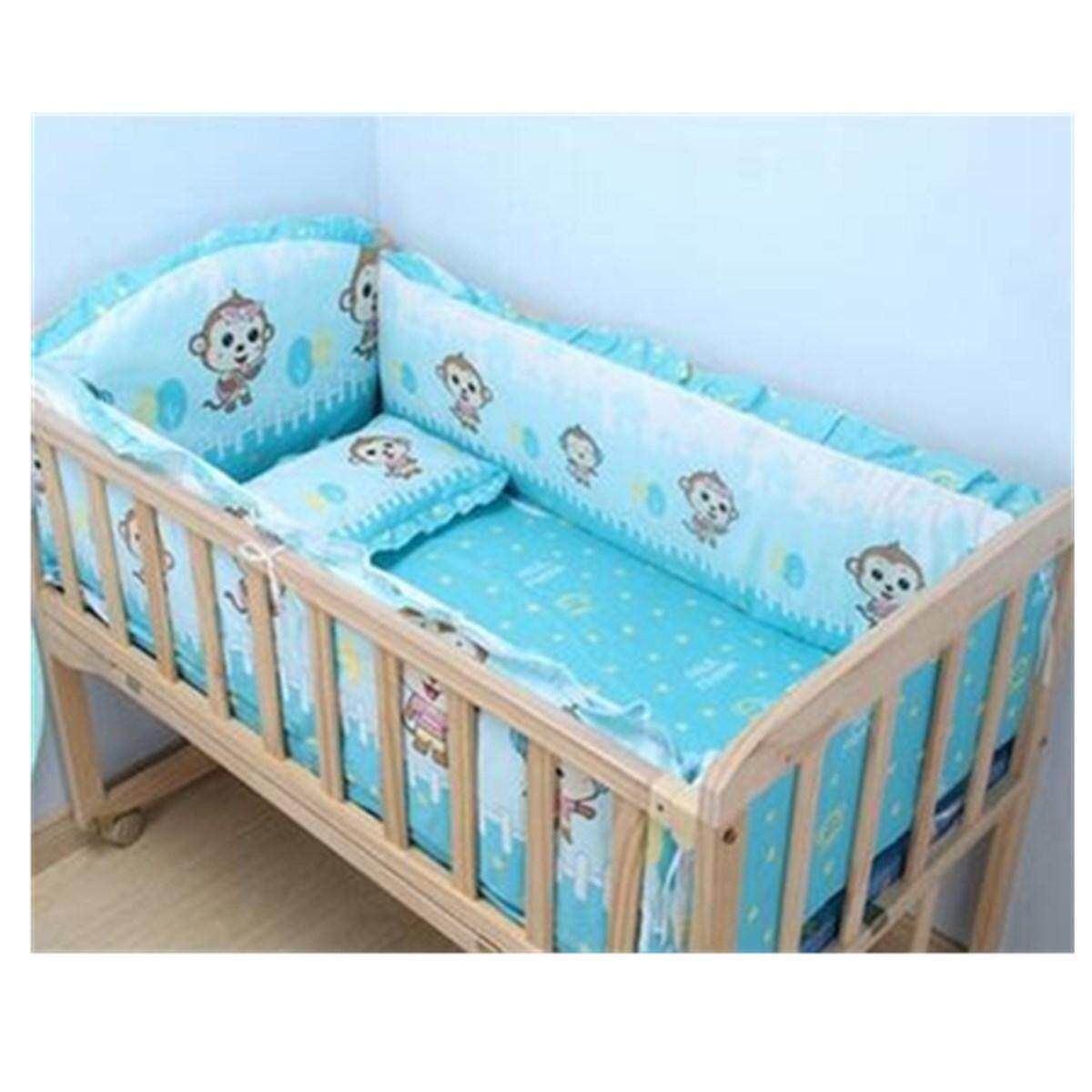 5pcs Berceau Ensemble Literie Bebe Singe 120x60cm 100% Coton Rembourre Pare-choc Black