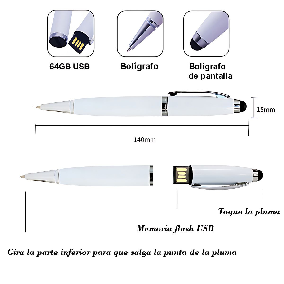 128GB OTG Usb Flash Drive Ballpoint Pen White
