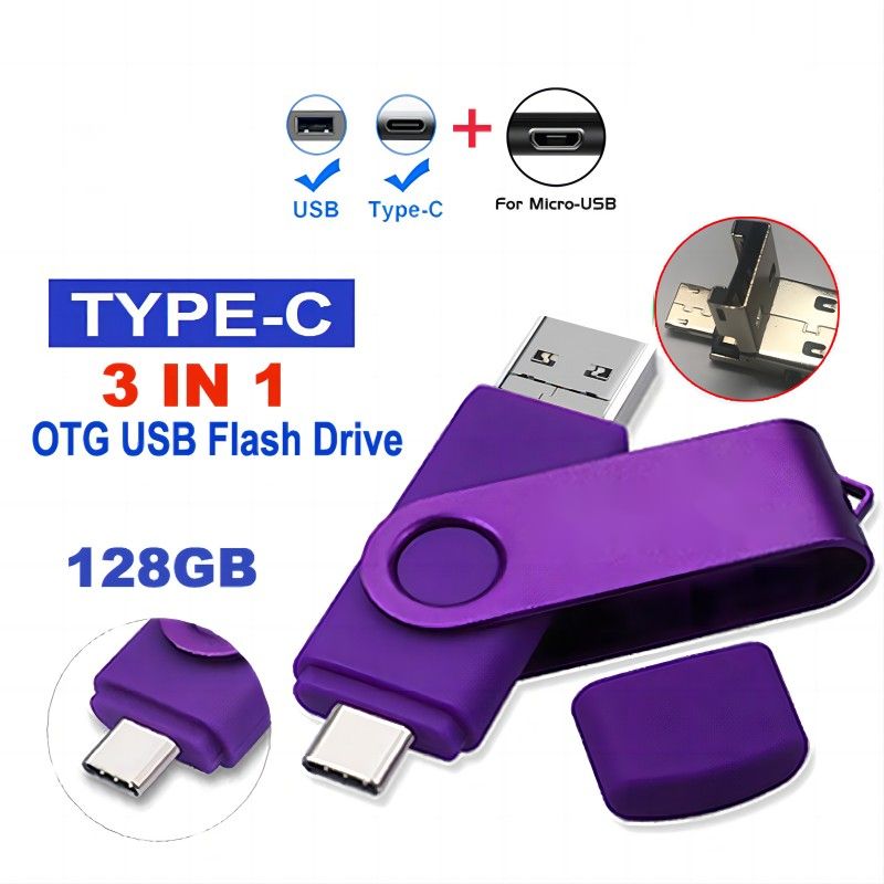 128GB  3In1 OTG USB 2.0 Flash Drive For PC & Android