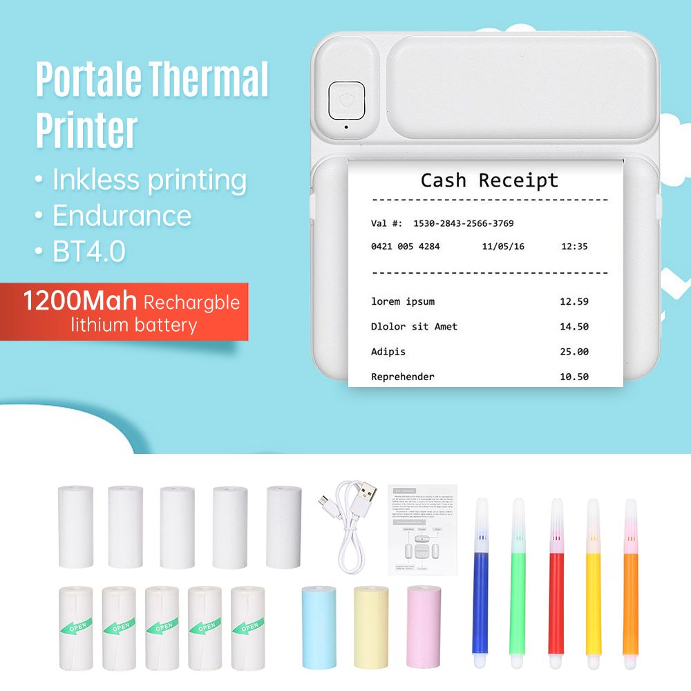 Portable Rechargble Multifunction BT Thermal Receipt Printer