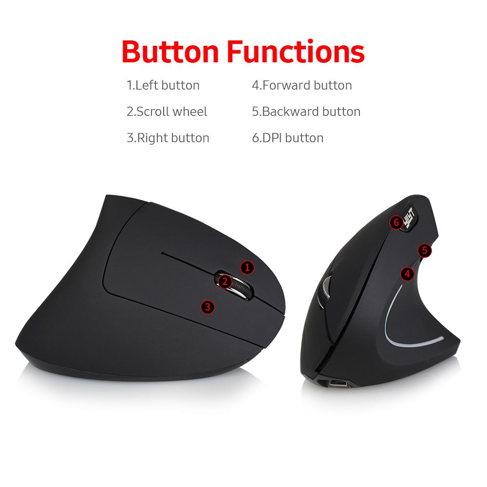 2.4G Wireless Vertical Mouse 6 Keys Ergonomic Rechargeable