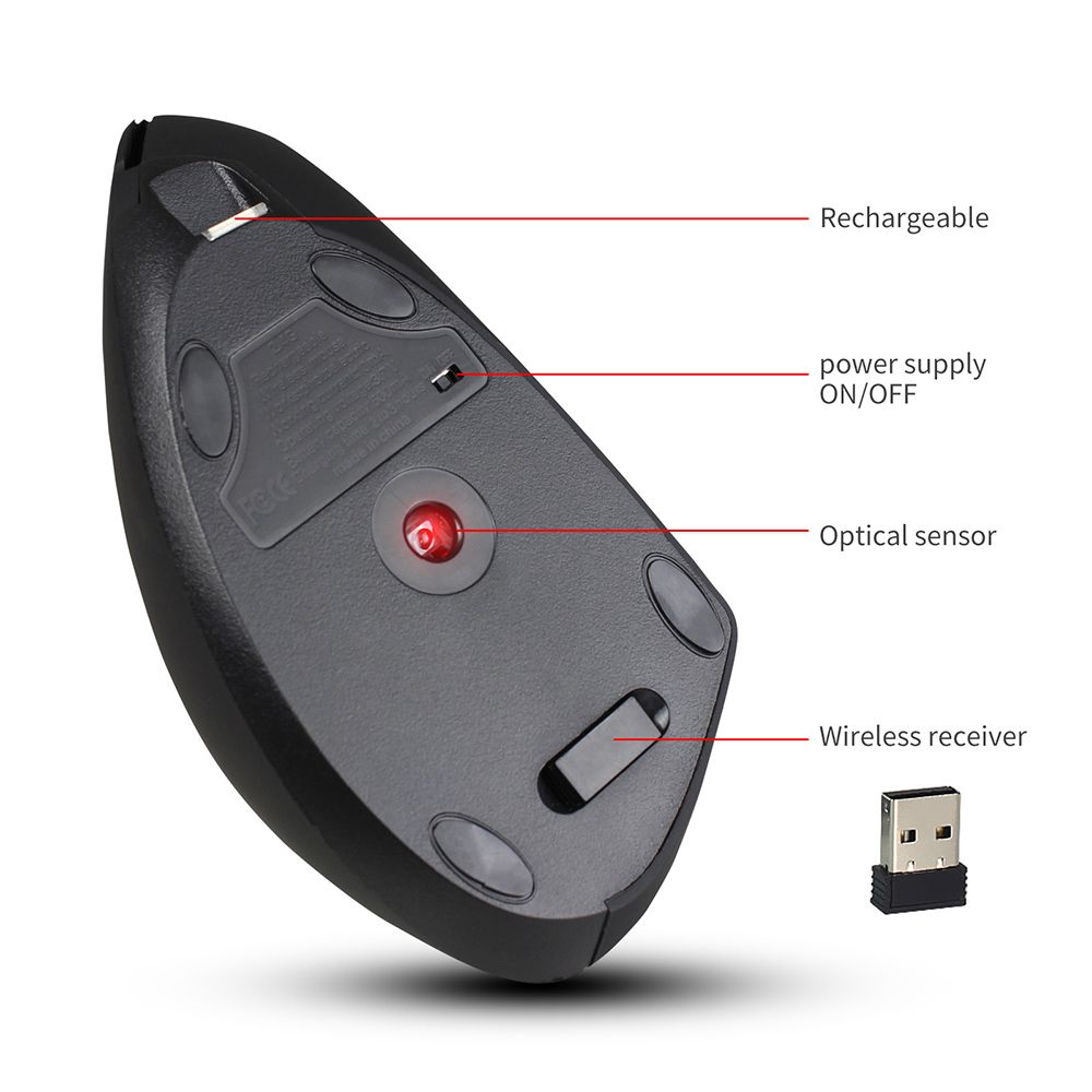 2.4G Wireless Vertical Mouse 6 Keys Ergonomic Rechargeable