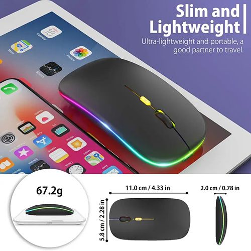 LED Wireless Mouse Slim Silent Mouse 2.4G (Black)