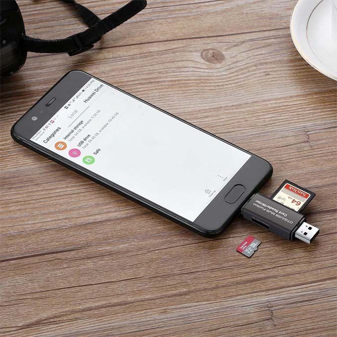 SD Card TF Card Reader USB & Android OTG 4 In 1 Black
