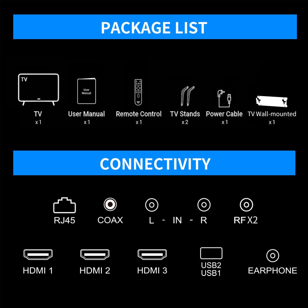 50'' Inch Frameless Android Smart 4K LED TV-Black+WALLMOUNT