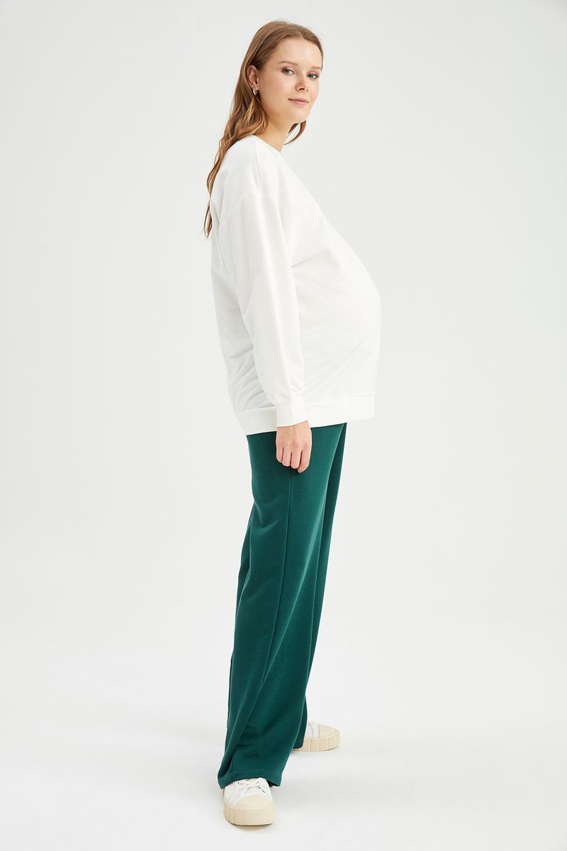 Woman - Wide Leg Knitted Maternity Bottoms - Green