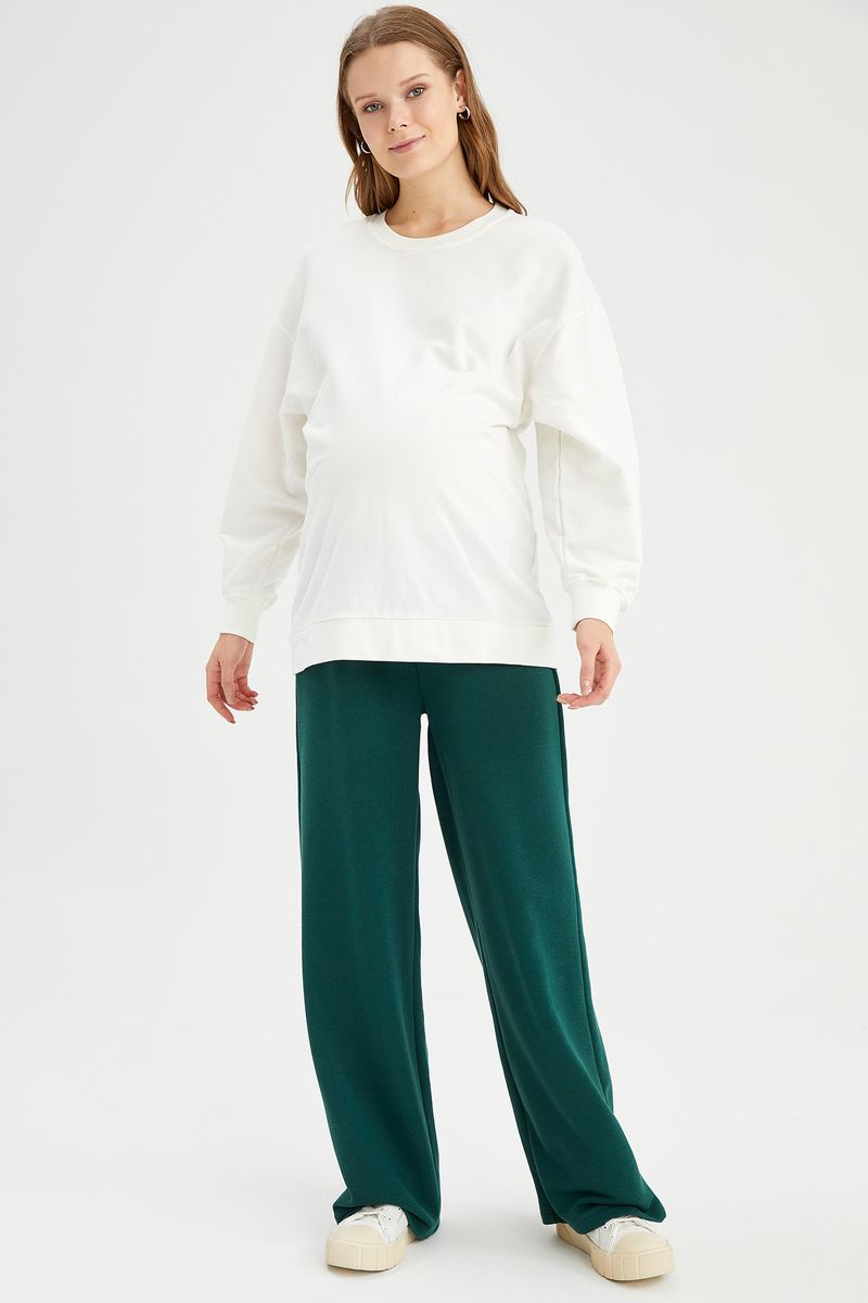 Woman - Wide Leg Knitted Maternity Bottoms - Green