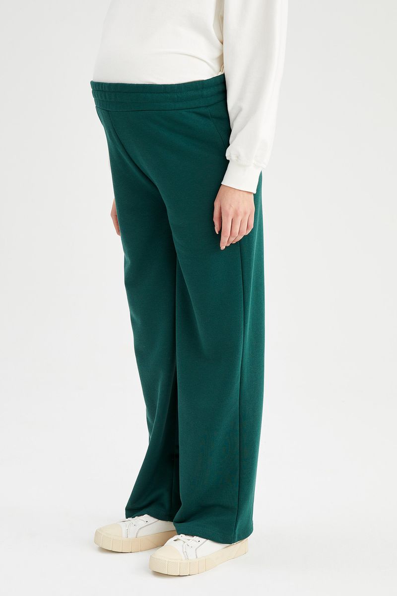 Woman - Wide Leg Knitted Maternity Bottoms - Green