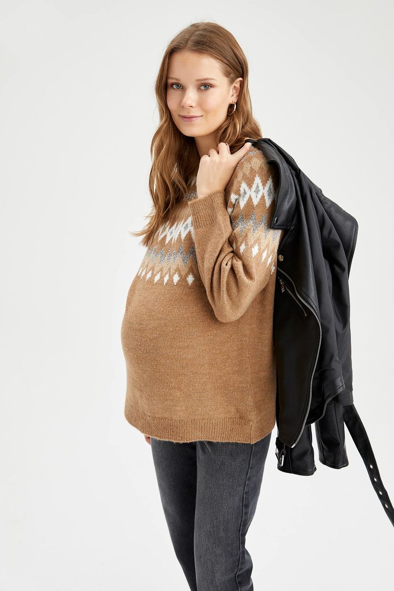 Woman - Regular Fit Tricot Maternity Tops - Brown
