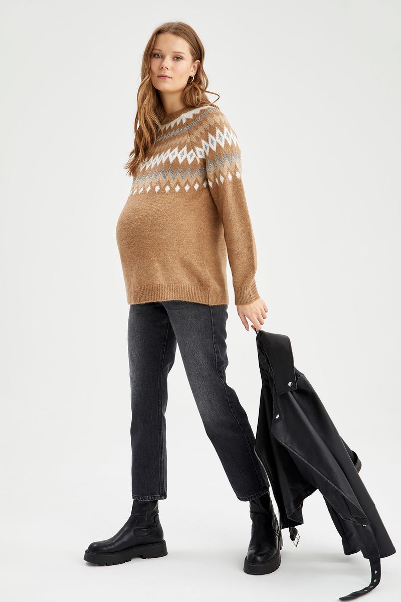Woman - Regular Fit Tricot Maternity Tops - Brown