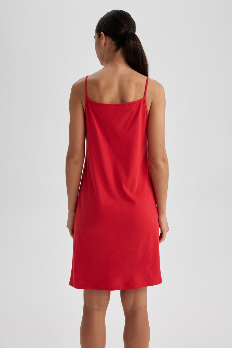 Woman Casual Relax Fit Crew Neck Short Sleeve Homewear Knitted Dress - Red