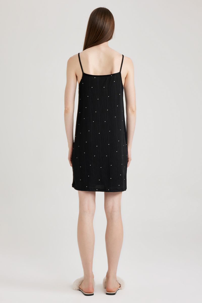Woman Casual Regular Fit Strappy Short Sleeve Homewear Knitted Dress - Black