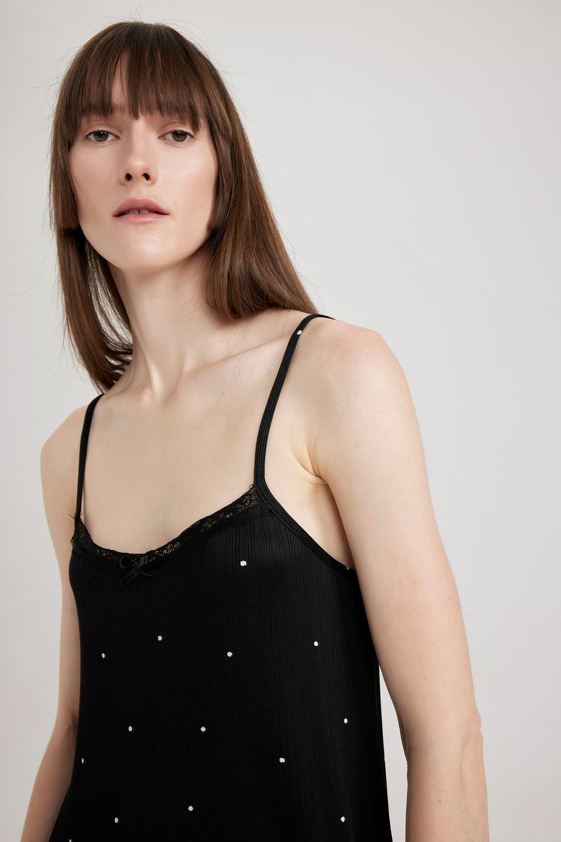 Woman Casual Regular Fit Strappy Short Sleeve Homewear Knitted Dress - Black