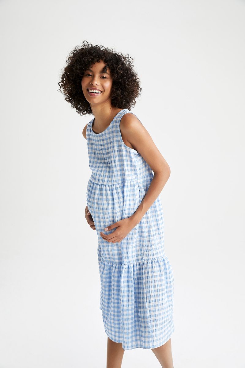 Woman - A Line Strappy Maternity Dress - Blue