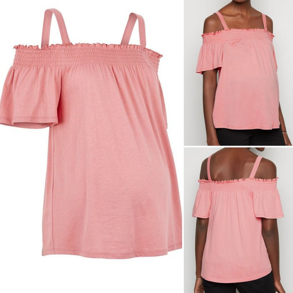 Strappy Bardot Neckline Pink Maternity Top