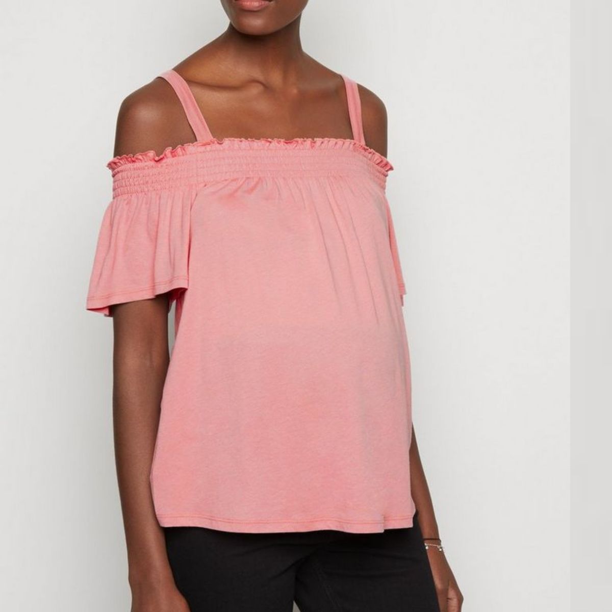 Strappy Bardot Neckline Pink Maternity Top