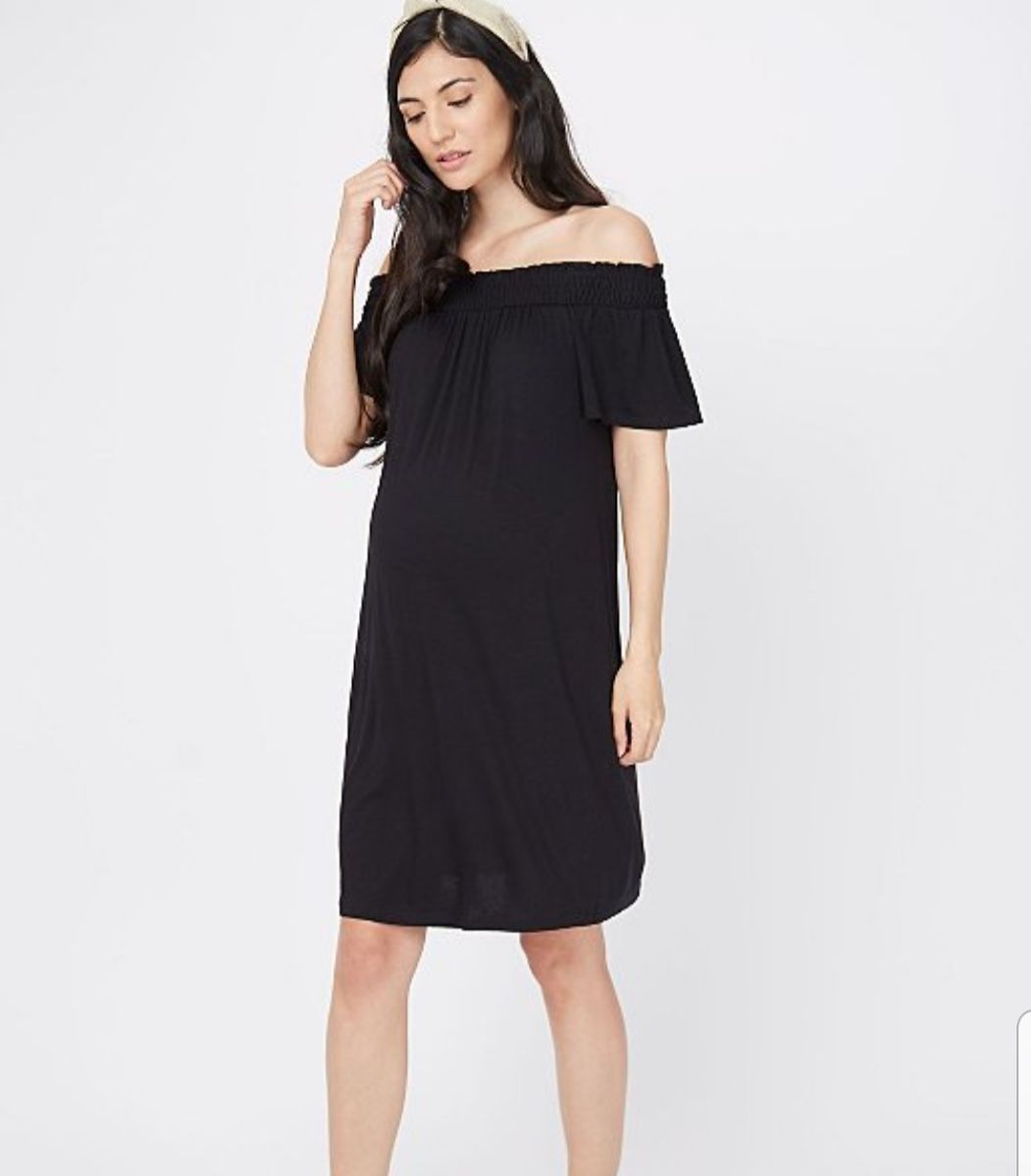 Bardot Neckline Black Maternity Dress