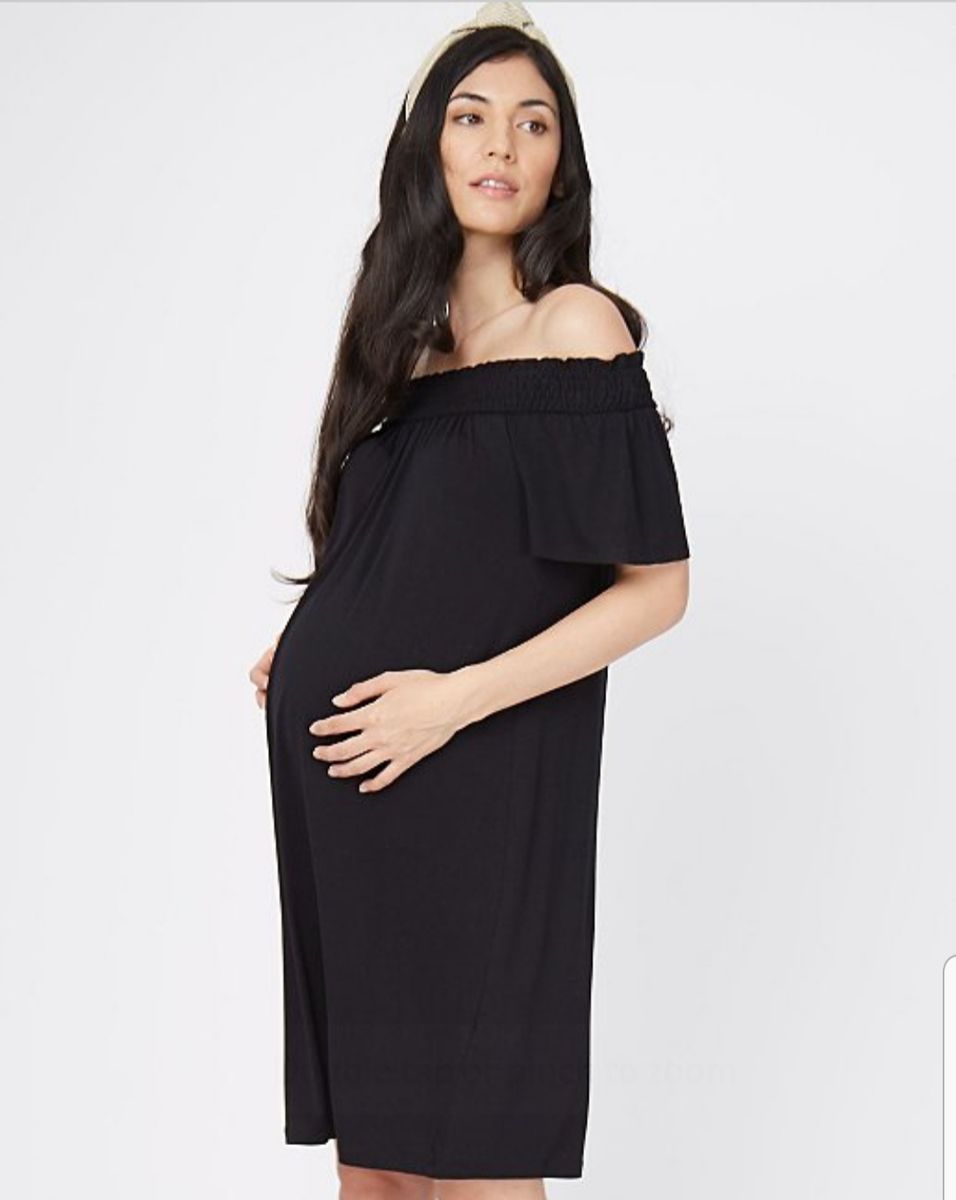 Bardot Neckline Black Maternity Dress