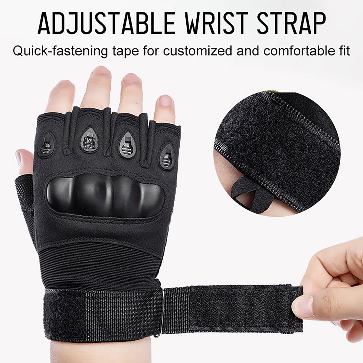 Fingerless Gloves With Hard Knuckle Anti-Slip Adjustable