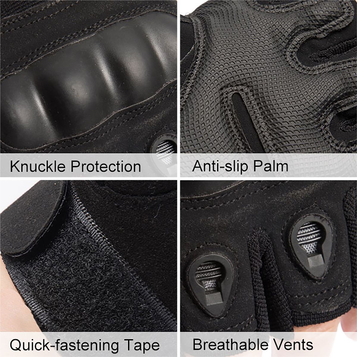Fingerless Gloves With Hard Knuckle Anti-Slip Adjustable
