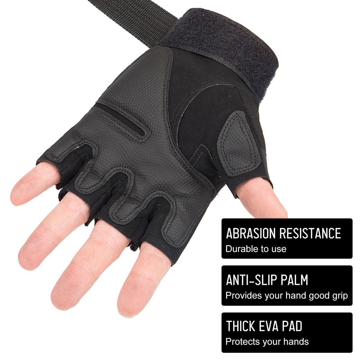 Fingerless Gloves With Hard Knuckle Anti-Slip Adjustable