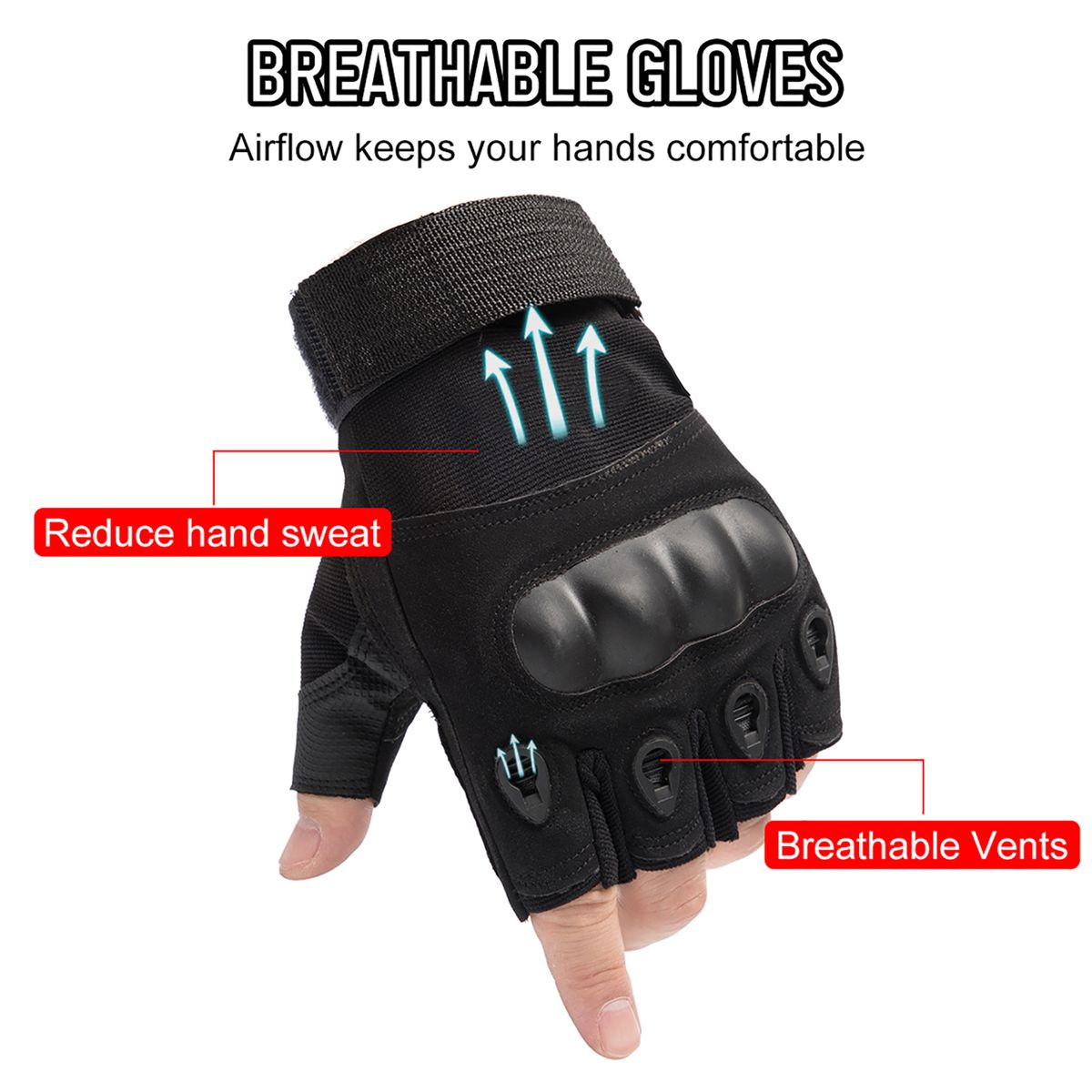 Fingerless Gloves With Hard Knuckle Anti-Slip Adjustable