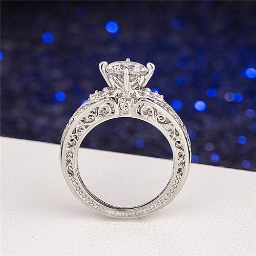 Engagement Ring Unique Design Zircon Inlaid Ladies Rings Silver